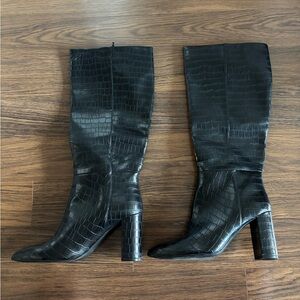 H&M Croc-Embossed Knee-High Boots (Size 9)